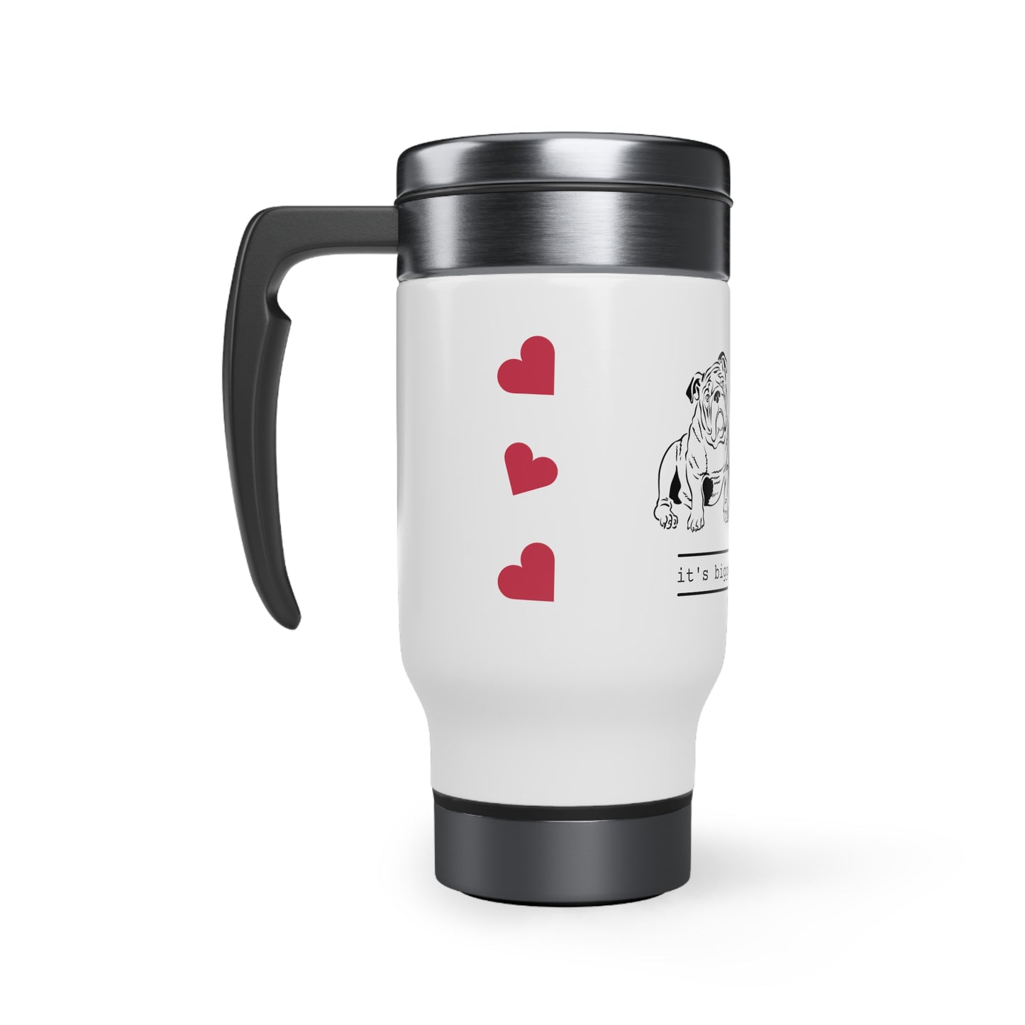 Stainless Steel Bulldog Travel Mug with Handle, 14oz - Valentines Gift