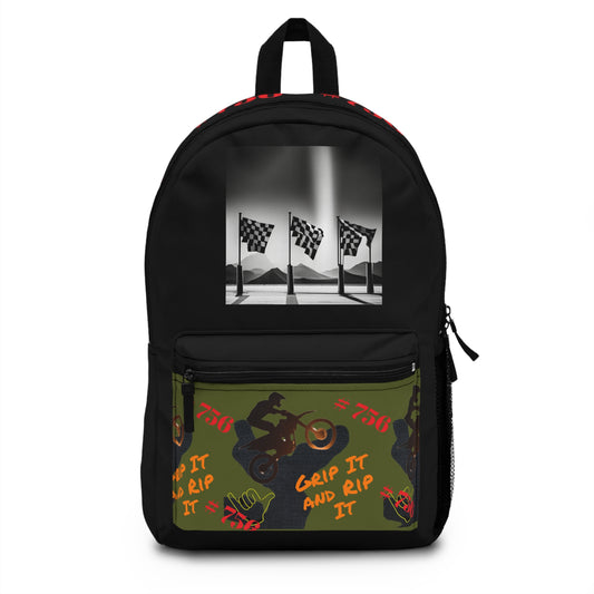 Camo Dirtbike Backpack with racing flags #756